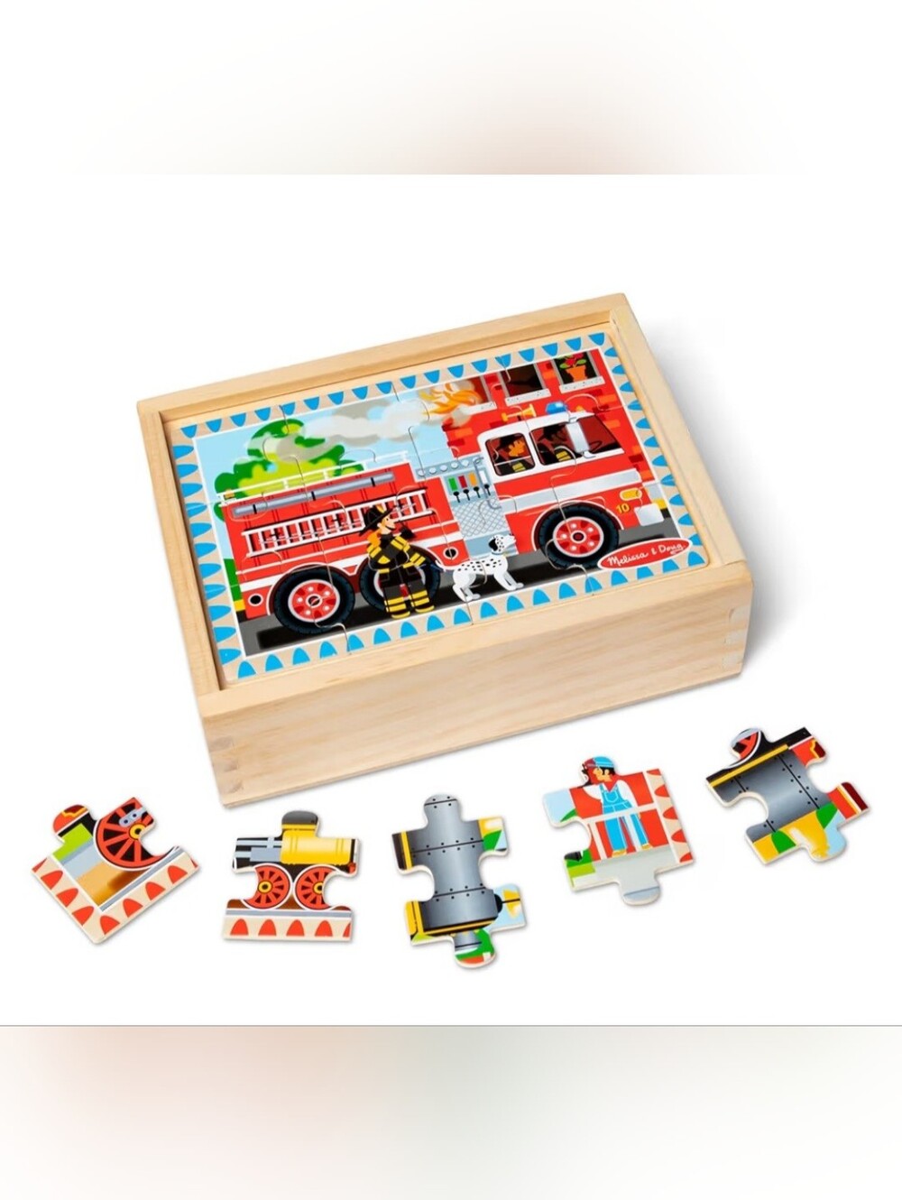 Melissa & Doug Red Fire Truck Wooden Puzzle Box